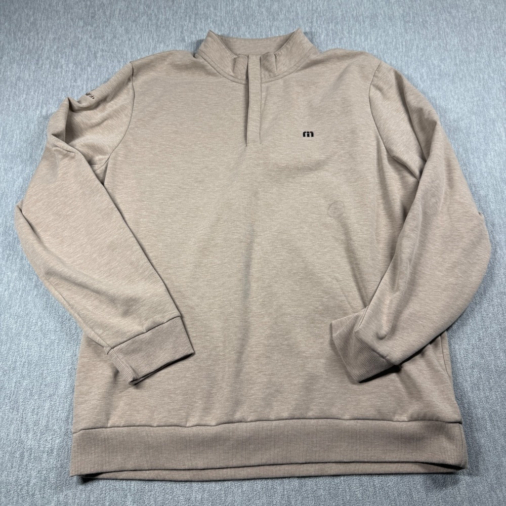 TravisMathew Mens XXL Tan Quarter Zip Mock Neck Heathered Golf Sweatshirt